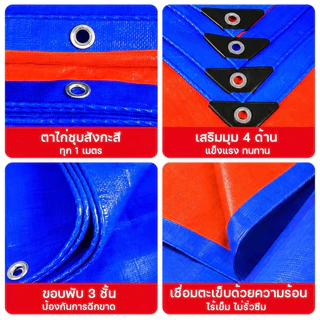 Terrathai ผ้าใบกันฝน กันแดด ขนาด 5x6 4x6 4x5 3x5 3x4 เมตร มีตาไก่ พลาสติก แบบเอนกประสงค์ คลุมรถได้ บลูชีท