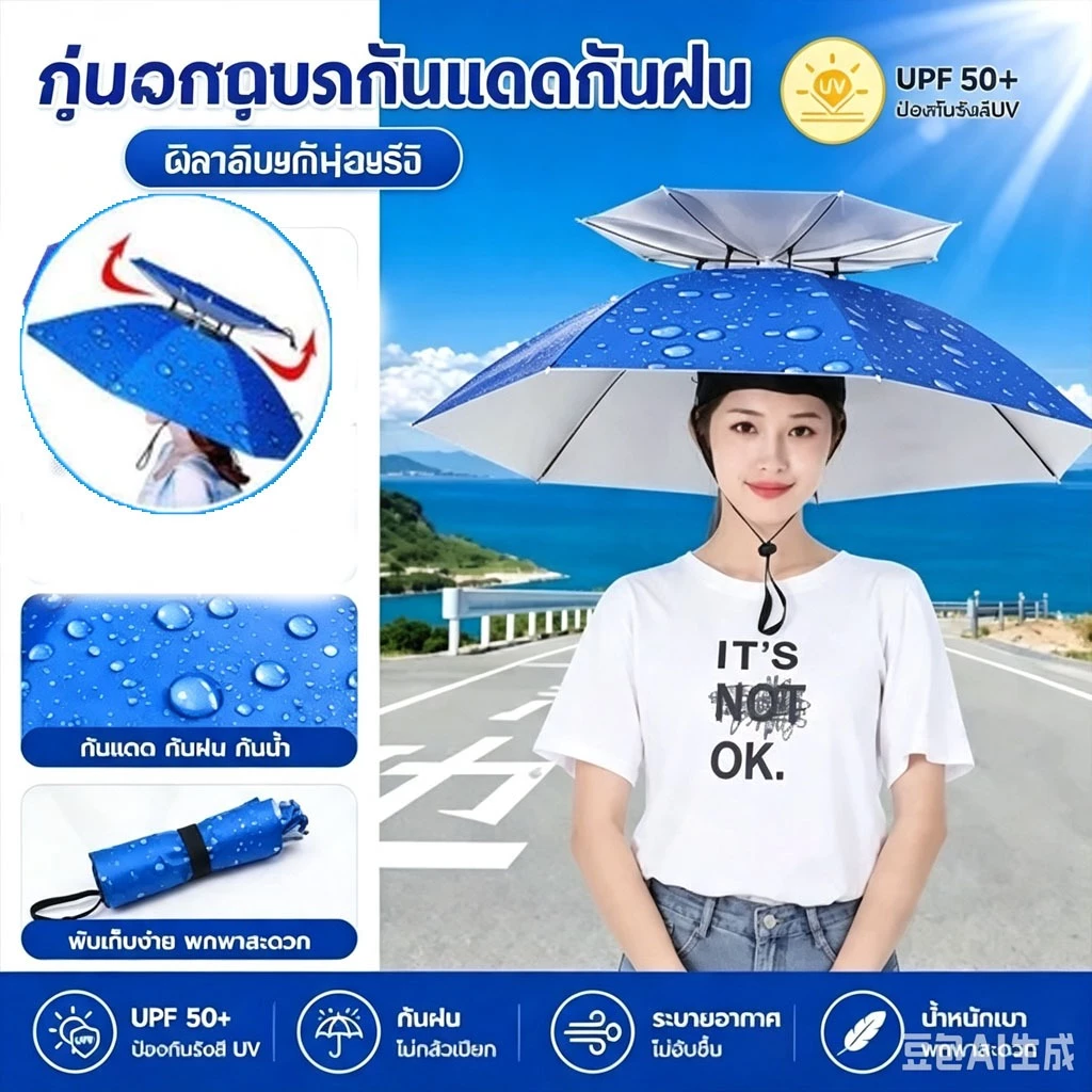 หมวกร่ม 90cmป้องกันรังสียูวี 2 ชั้นหมวกร่มขนาด หมวกร่มกันฝน ใช้ได้ทั้งผู้ใหญ่และเด็ก ตกปลา ร่มพับ แข็งแรงทนทาน