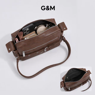 กระเป๋า G&M รุ่น สไตล์วินเทจ | กระเป๋าสะพายไหล่ หนังเทียม | ดีไซน์เข็มขัดและซิปหลายช่อง | สไตล์รีโทร