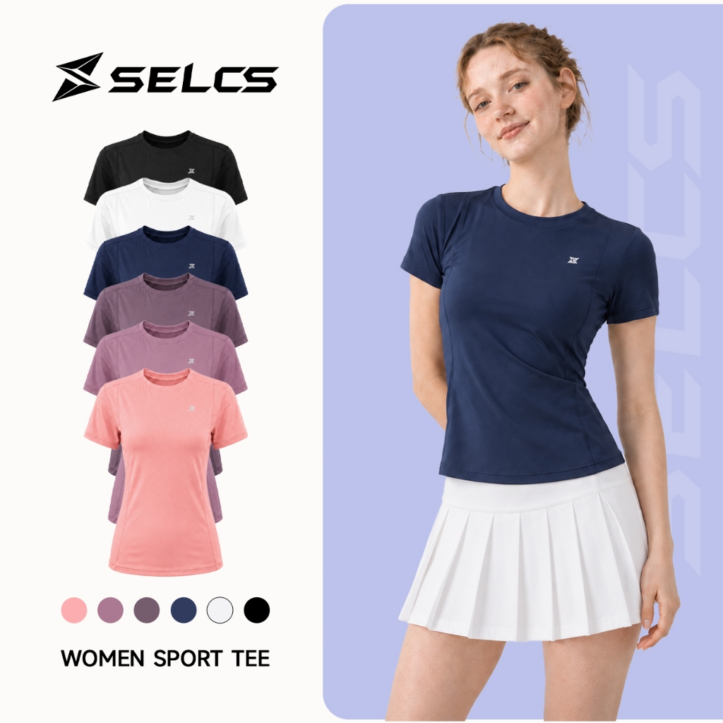 SELCS เสื้อกีฬาผู้หญิงแขนสั้น เสื้อออกกำลังกาย แห้งไว ระบายอากาศ ยืดหยุ่น เข้ารูป สำหรับวิ่ง ฟิตเนส โยคะ มีหลายสี L75