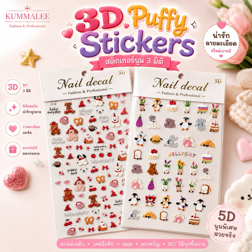 สติกเกอร์สัตว์เลี้ยงน่ารักๆ สติกเกอร์ติดหน้าเล็บ ตกแต่งของอเนกประสงค์ สินค้าพร้อมส่ง