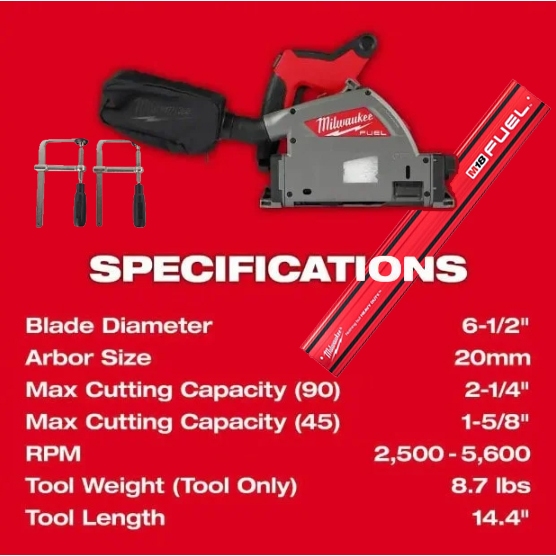 Milwaukee M18 FPS-0B0 เลื่อยราง 165มม. M18 FUEL™ 55 mm plunge saw (เครื่องเปล่า ไม่รวมแบตเตอรี่ Tool Only)