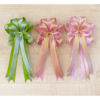 โบว์ขนาดใหญ่/ชิ้นละ25บาท(แพ็ค5/10ชิ้น)ขนาด13*25ซม./โบว์ผ้าคาดด้วยริบบิ้นทราย/โบว์สำเร็จรูป
