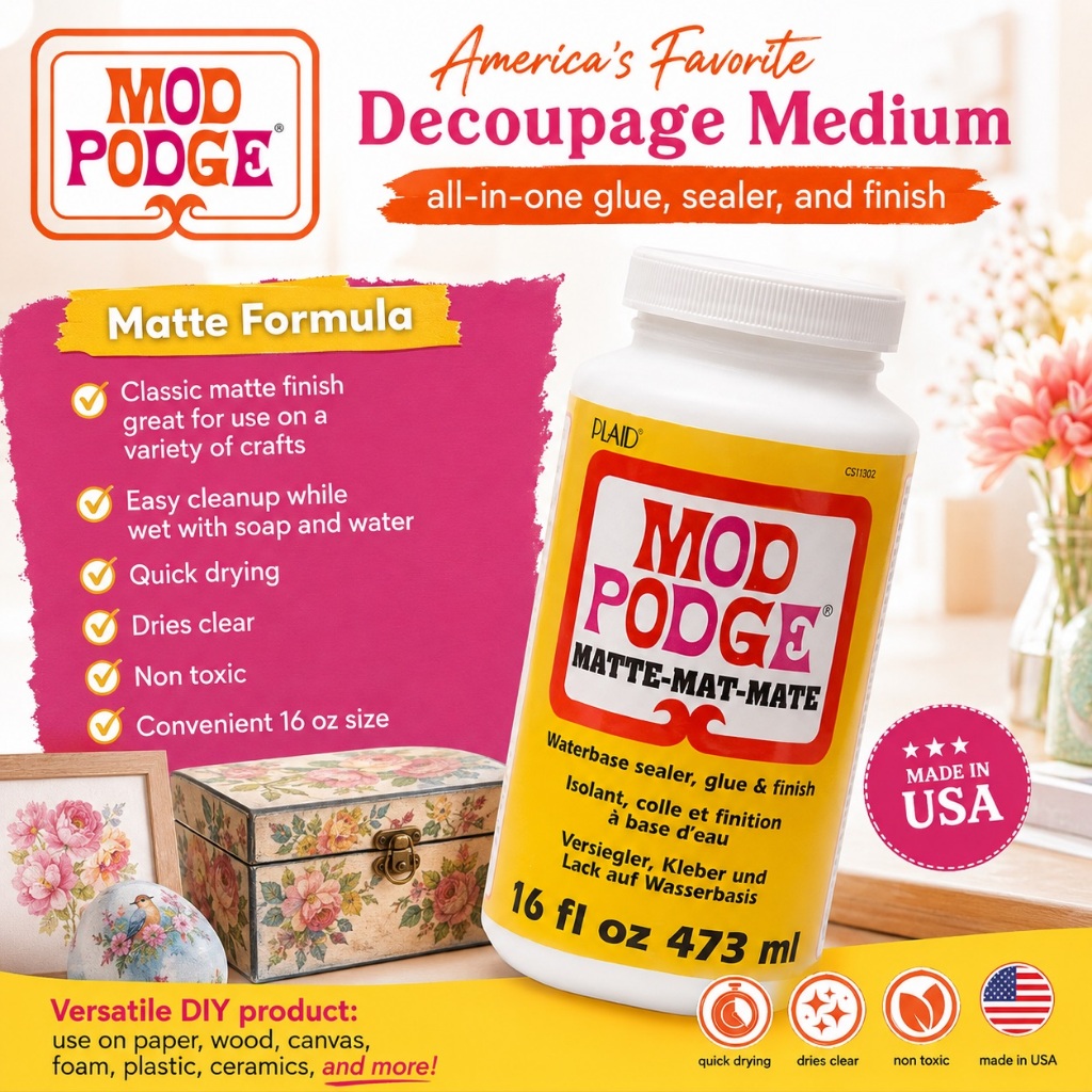 กาว MOD PODGE สำหรับงานเดคูพาจ สูตรเคลือบด้าน MATTE 8 oz.