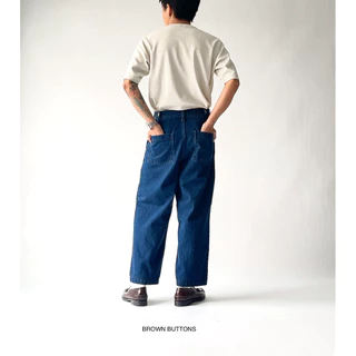BROWN BUTTONS EASY DENIM PANTS กางเกงผ้ายีนส์ฟอก ทรงกระบอก สีเข้ม