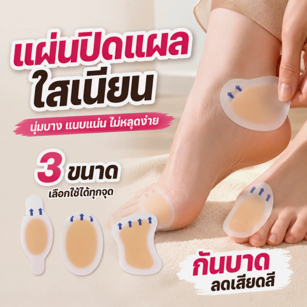 มีกาวในตัว นุ่มลดการเสียดสี สติกเกอร์เจล แผ่นแปะส้นเท้า แผ่นกันรองเท้ากัด ซิลิโคนรองส้น ฟองน้ำรองเท้า