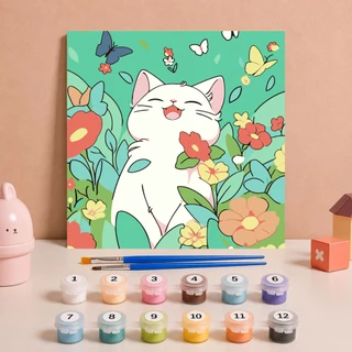 MW ระบายสีตามตัวเลข 20x20ซม มีเฟรม ภาพวาดตกแต่งอะคริลิก ของขวัญ DIY สีอะคริลิค เฟรมวาดรูป Photo Frames Wall Decoration