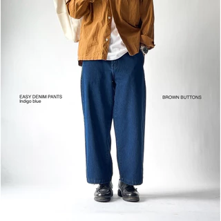 BROWN BUTTONS EASY DENIM PANTS กางเกงผ้ายีนส์ฟอก ทรงกระบอก สีเข้ม