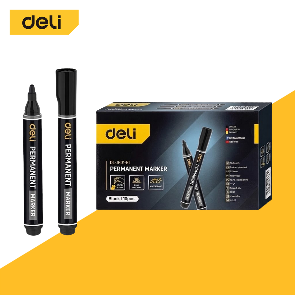 Deli ปากกาเคมี ปากกามาร์กเกอร์ 10ด้าม/กล่อง ขนาด1.8 มม สีชัด เขียนพลาสติก/ไม้/กระดาษ กันน้ำ Marker