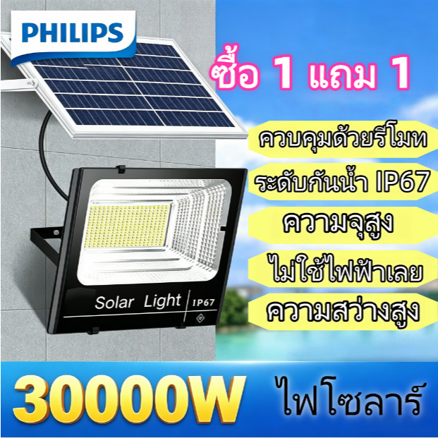 ซื้อ 1 แถม 1 ไฟสปอตไลท์พลังงานแสงอาทิตย์ 30000W กันฝุ่นกันน้ำ ทำงานอัตโนมัติ เหมาะสวนผัก พื้นที่กลางแจ้งใช้งานยาวนาน