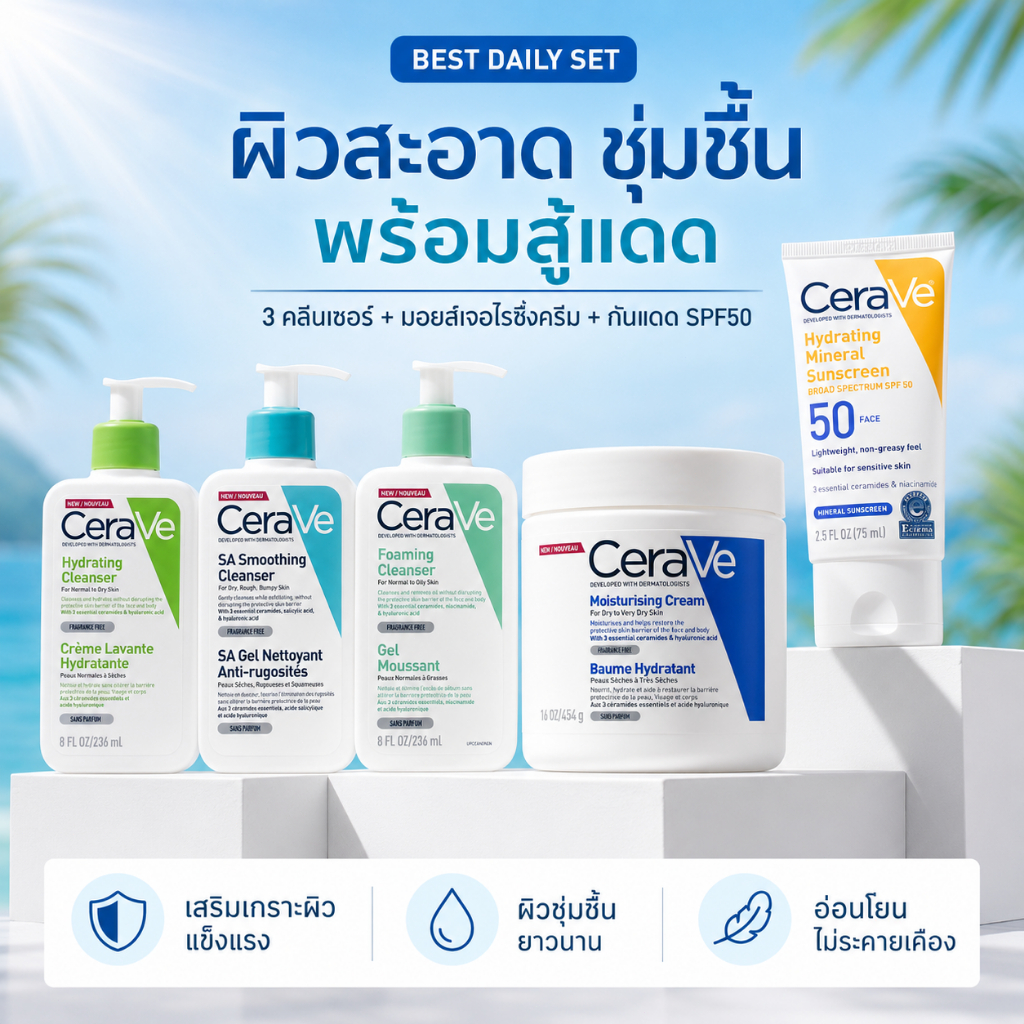 เริ่มวันใหม่ด้วยผิวที่พร้อม ล้างหน้า-บำรุง-ป้องกันแดด ครบจบในเซ็ตเดียว SPF50