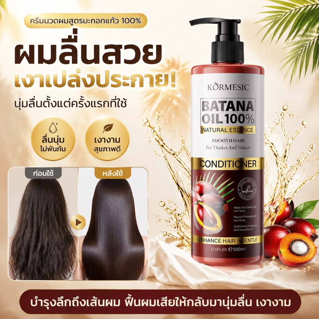 ครีมนวดผม บำรุงผมแห้งเสีย ลดผมชี้ฟู ผมนุ่มลื่นเงางาม ผสาน Batana Oil 500ml