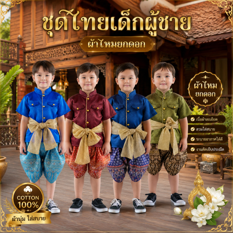 (KIDCITY) ชุดไทยเด็กผู้ชาย ชุดไทยราชปะแตนเด็กชาย ชุดไทยเด็กไปโรงเรียน ชุดไทยเด็กลอยกระทง ชุดไทยเด็กสงกรานต์