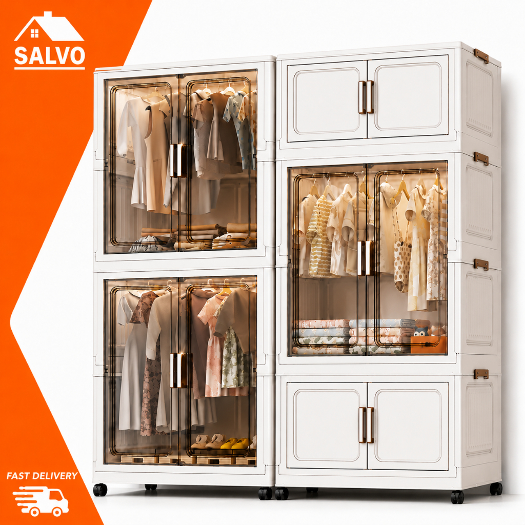 SALVO ตู้เสื้อผ้าพับเก็บได้ มี 1 ถึง 5 ชั้น กว้าง 90CM พร้อมล้อเลื่อน ตู้อเนกประสงค์ ปลอดสารพิษ