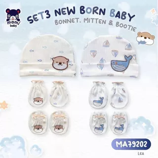Mami Baby เซ็ตหมวกถุงมือถุงเท้าเด็กแรกเกิด ผ้าคอตตอน 100% ผ้านฝ้ายนุ่มพิเศษ ลายน่ารัก ใส่สบาย