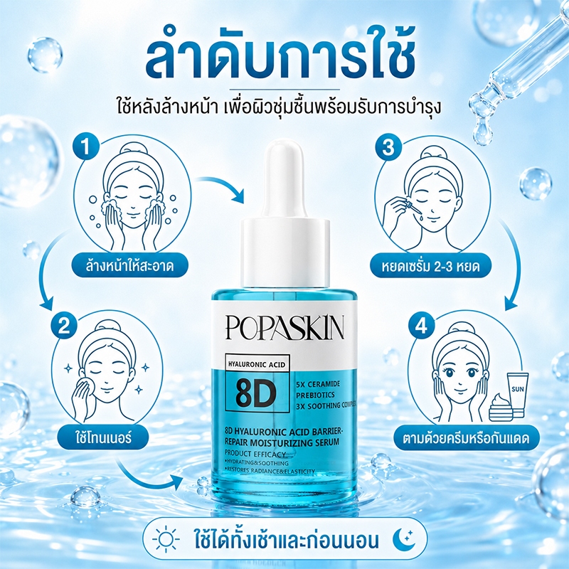 POPASKIN 8D Hyaluronic Acid + Probiotics Hydrating Serum เซรั่มหน้าใส เซรั่มเติมน้ำให้ผิว ผิวอิ่มน้ำ ชุ่มชื้นยาวนาน 30ML — صورة 5