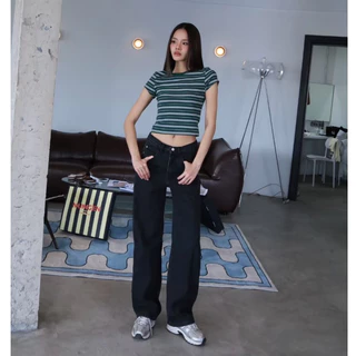 ยีนส์ Nammon Jeans NM39-NM394 กางเกงยีนส์ทรงกระบอกเอวกลาง รุ่น maya Blue baby jeans - ผ้าไม่ยืด