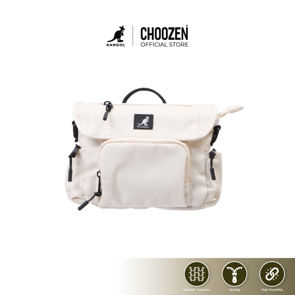 KANGOL Shoulder Bag กระเป๋าสะพายข้าง ตกแต่งโลโก้ kangol  สีขาว , ดำ 64558706