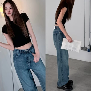 ยีนส์ Nammon Jeans NM20 กางเกงยีนส์กระบอกใหญ่เรียบเทาหม่น รุ่น Buddy honey brown - ผ้าไม่ยืด