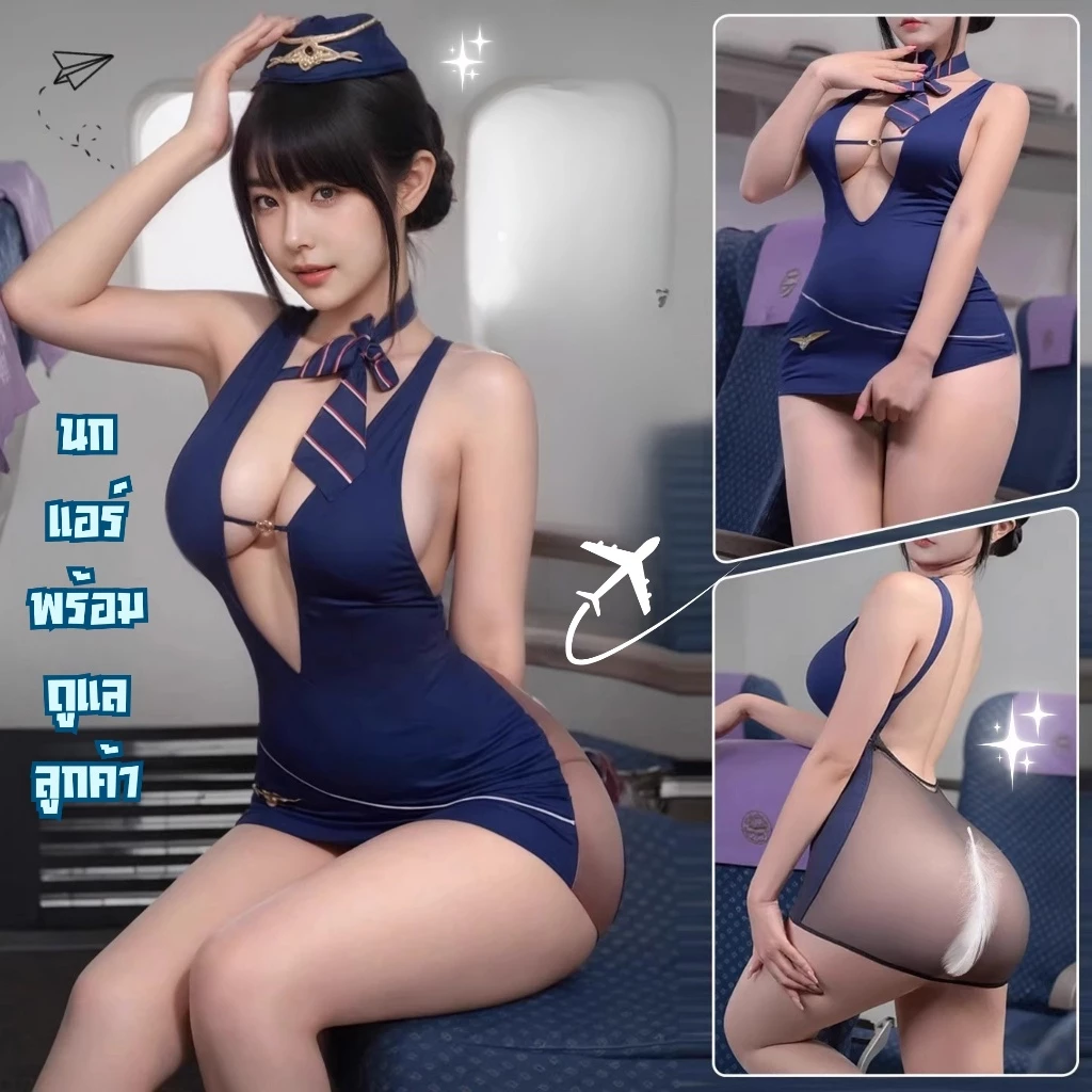 BIG SEXY ชุดคอสเพลย์เซ็กซี่ ชุดแอร์โฮสเตสผู้หญิง ชุดธีมอาชีพในฝัน ❤️🔥 M-5XL | 40-100กก. ชุดแอร์เซ็กซี่ S-236
