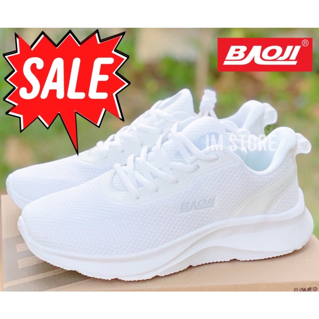 SALE รองเท้า BAOJI ลิขสิทธิ์แท้ รุ่นผู้หญิง ใส่ออกกำลังกาย ลำลอง พื้นนุ่ม เบา ใส่สบาย สีขาวล้วน