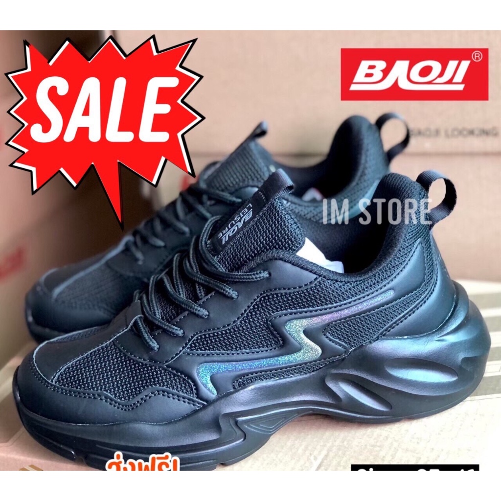 BAOJI ลิขสิทธิ์แท้ SALE รองเท้าบาโอจิ ผู้หญิง นุ่ม สบาย ผ้าใบออกกำลังกาย สีดำ รุ้ง