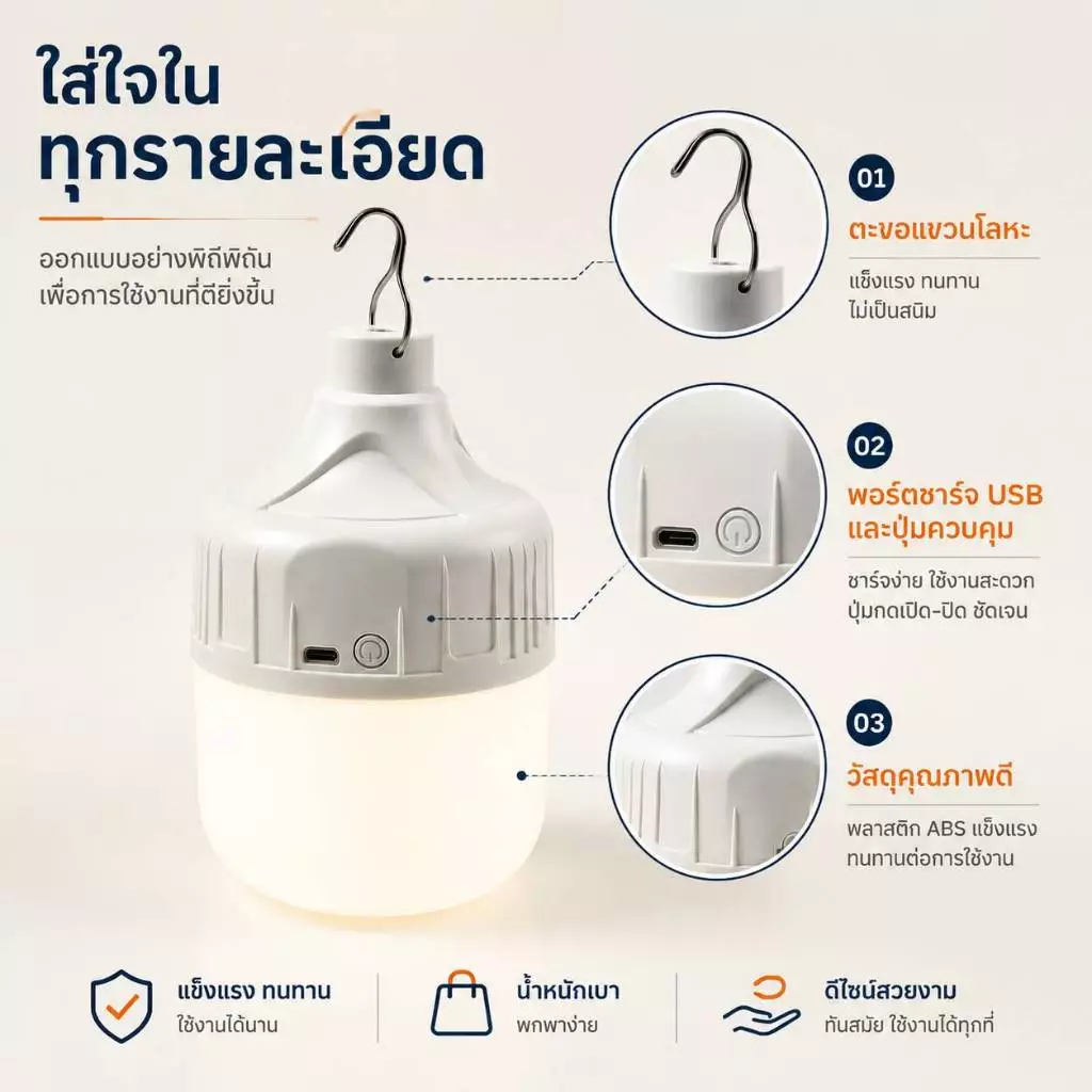 Ofeel ไฟฉุกเฉิน LED 300W ชาร์จ USB แบบแขวน thumbnail 9