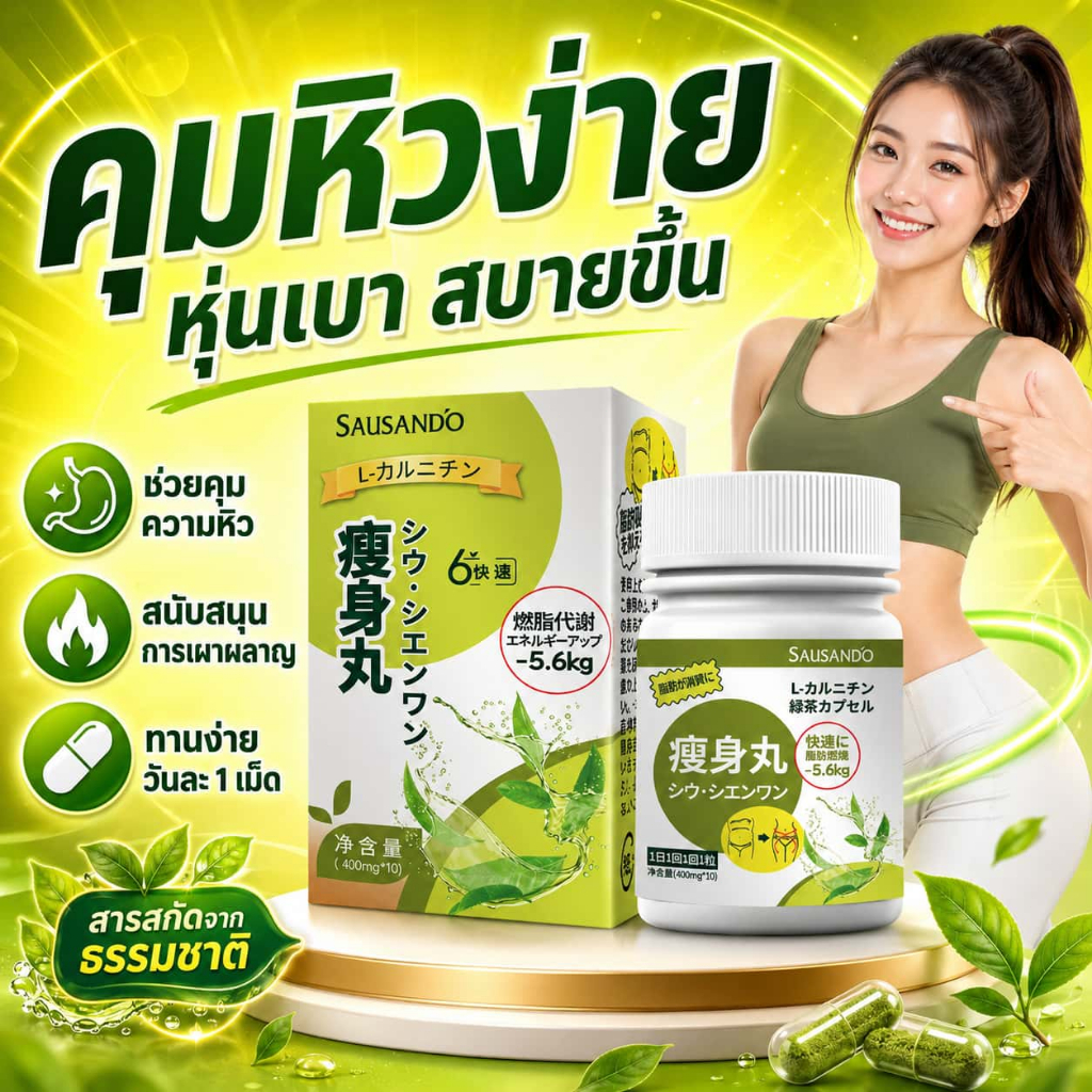 ควบคุมความหิว & เร่งเผาผลาญ! ลดไขมันแคปซูล SAUSANDO 🌿 - สารสกัดธรรมชาติ