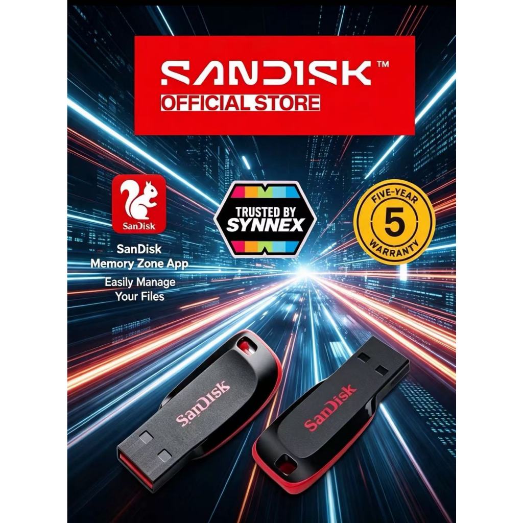 SanDisk CRUZER BLADE USB แฟลชไดร์ฟ 32GB, 64GB, 128GB USB2.0 (SDCZ50-032G)