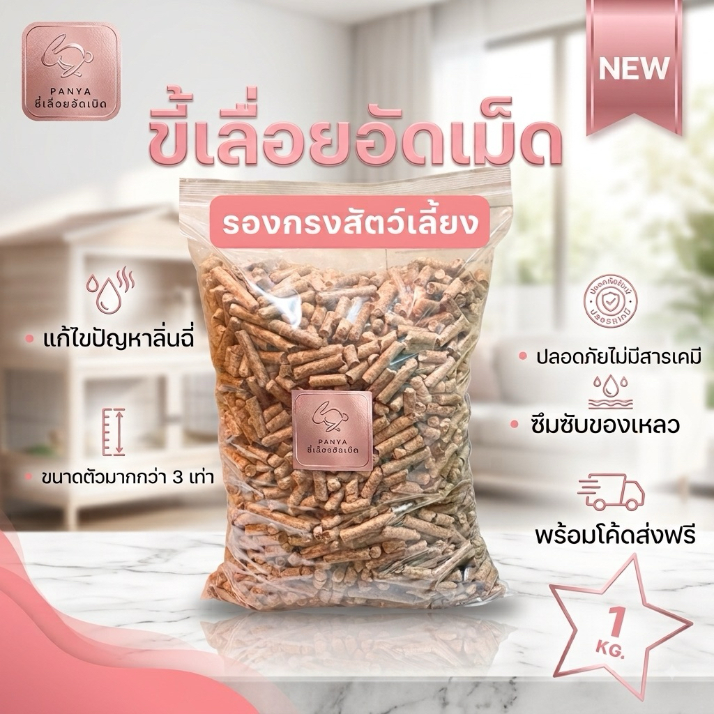 ขี้เลื่อยอัดเม็ด ขี้เลื่อยรองกรง ขี้เลื่อยอัดแท่ง ขนาด 1KG.