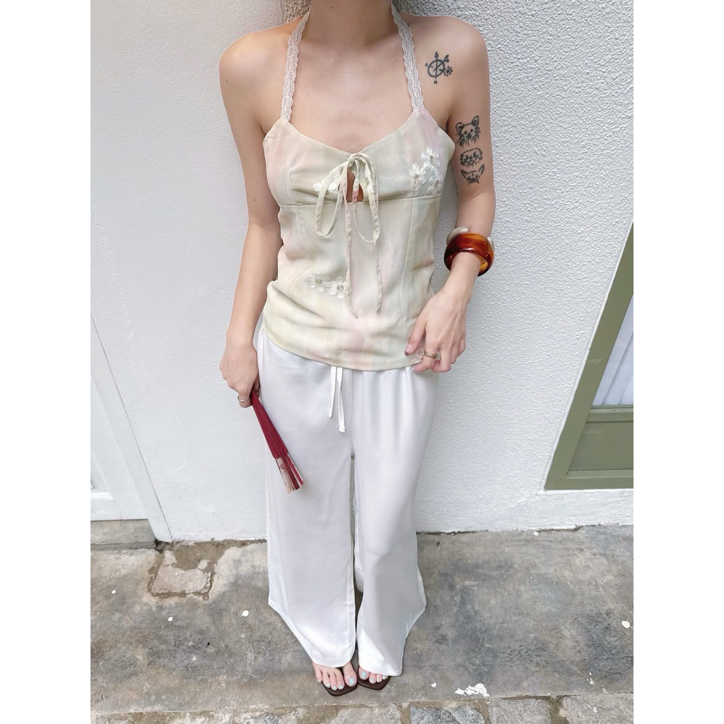 Sandtime.bkk | Fleur pants กางเกงซาติน เนื้อดี ผ้าหนา งานปักสวยพรีเมียม รูปที่ 8