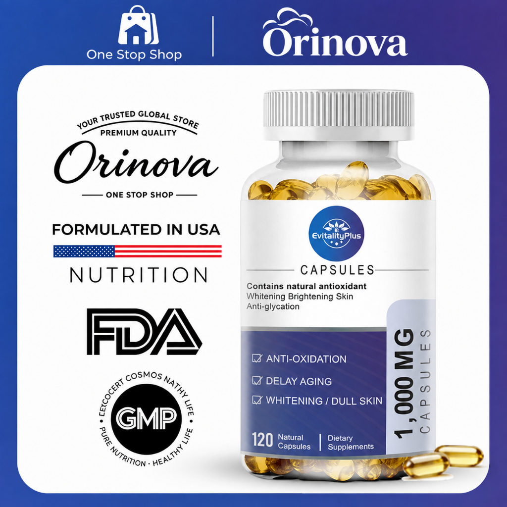 EvitalityPlus Glutathione 1000mg แคปซูล มีส่วนช่วยต้านอนุมูลอิสระ สนับสนุนระบบภูมิคุ้มกันและสภาพผิว 120 แคปซูล