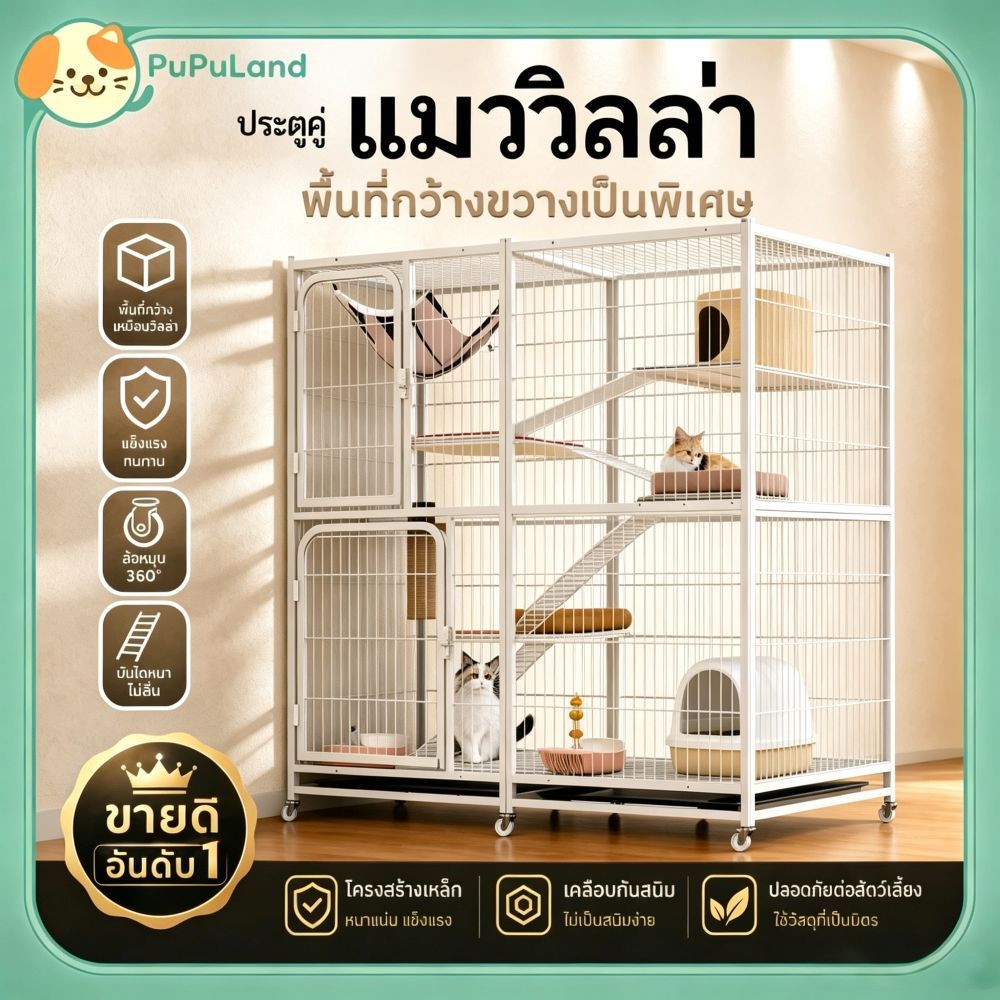 【รับประกัน 5 ปี】กรงขังแมว Cat Cage พร้อมแท่นวางและบันได บ้านสัตว์เลี้ยงขนาดใหญ่สำหรับใช้ภายในบ้าน พร้อมระบบล็อคที่ปลอดภั