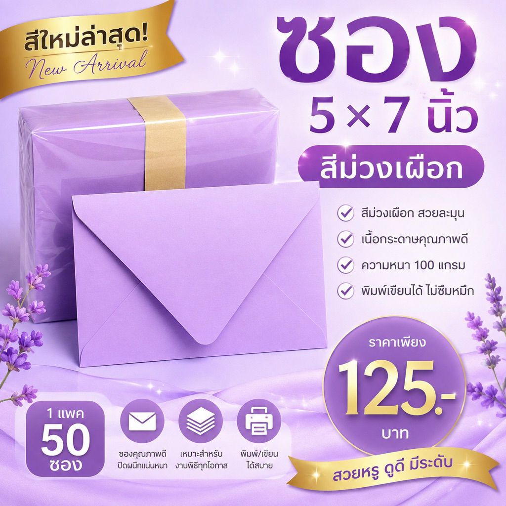 ซองสีม่วงเผือก ซองฝายุโรป 5x7 นิ้ว (1แพ็ค/50ซอง) หนา 100 แกรม