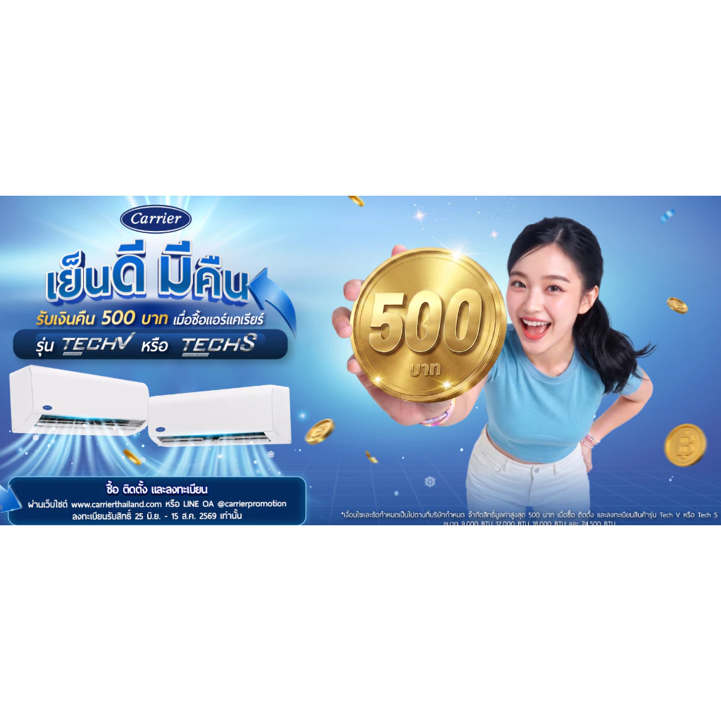 CARRIER แอร์ติดผนังระบบอินเวอร์เตอร์รุ่น TECH-V ขนาด 9000-24500 BTU