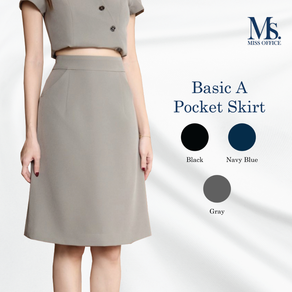 (ความยาว 24) Miss Office กระโปรงทรงเอมีกระเป๋า (Basic A Pockrt Skirt) (MS-058)