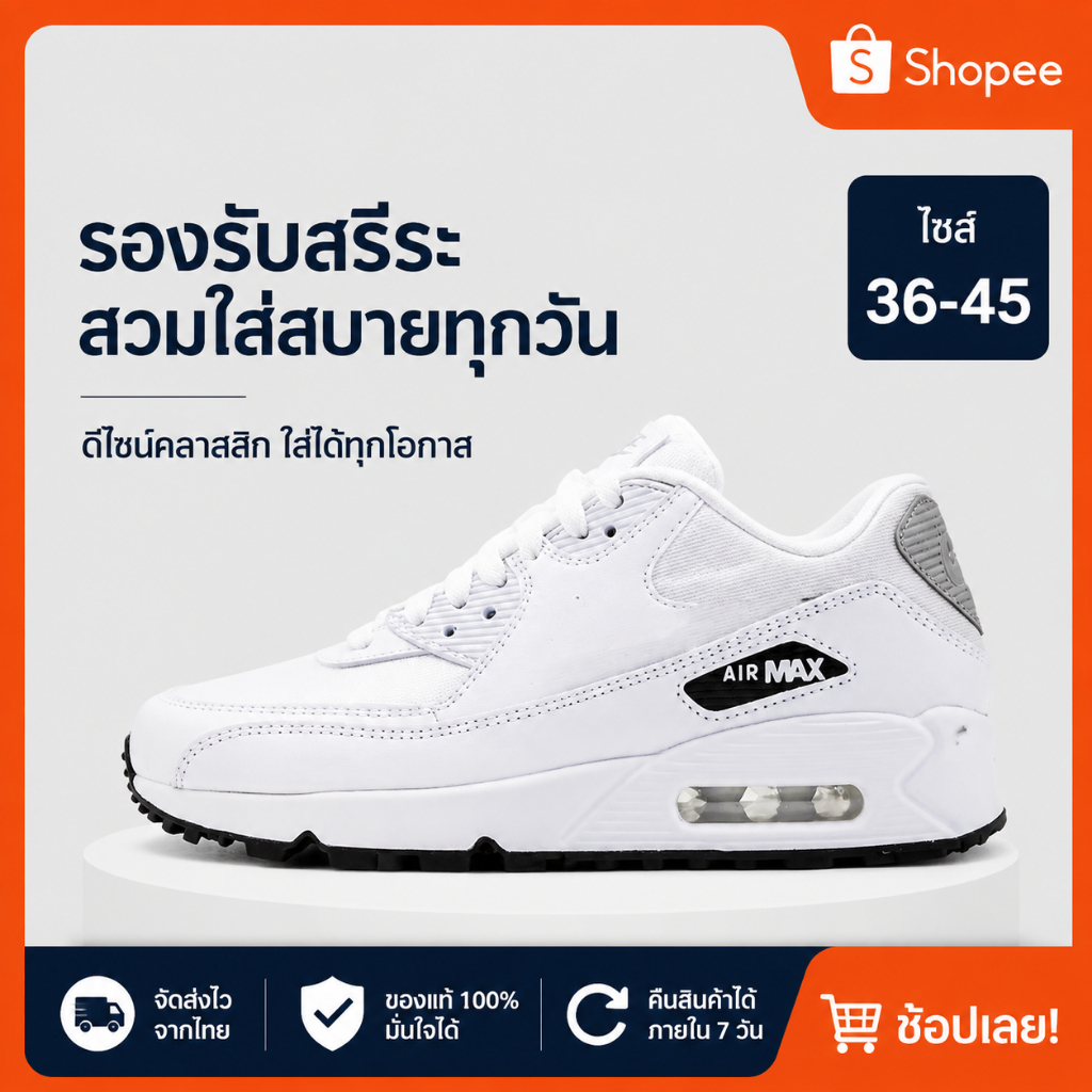 ช้อปเลย【พร้อมส่ง ของแท้ 】air max 90 Running Shoes รองเท้ากีฬาสำหรับผู้ชายและผู้หญิง มีทุกไซส์ (36-45)