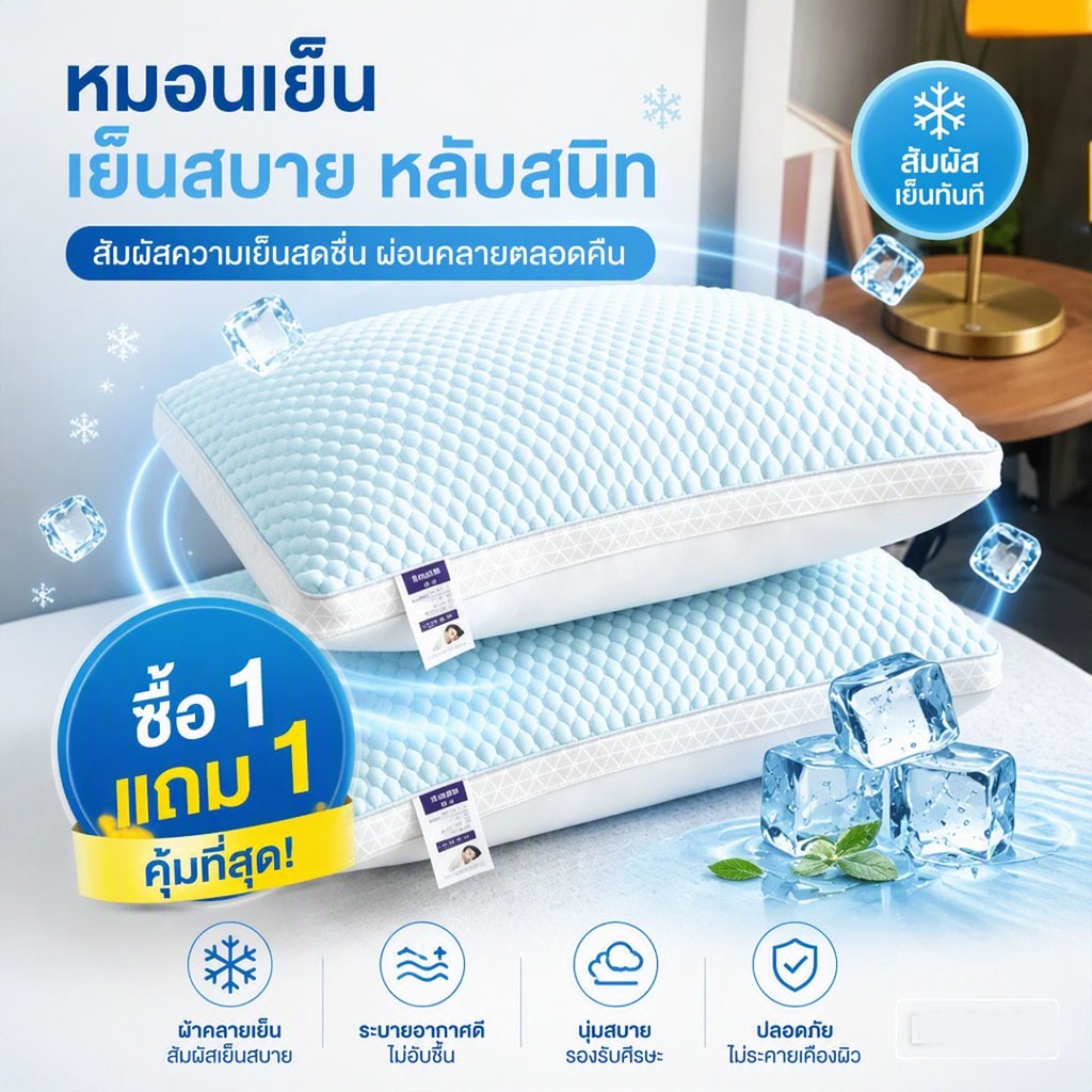 ซื้อ1 แถม1 หมอนสุขภาพ หมอนเย็น800g/900g/1000g Pillow ลดอาการปวดคอ ป้องกันไรฝุ่น หมอนนอน หมอนหนุน หมอนโรงแรม