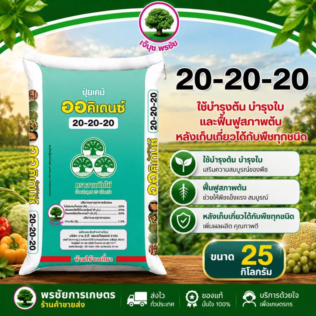ปุ๋ยเกล็ดออคิเดนซ์ สูตร 20-20-20 บำรุงต้นฟื้นฟูต้น เหมาะสำหรับระบบน้ำหยด ระบบสปริงเกอร์ ขนาด 25 กก.