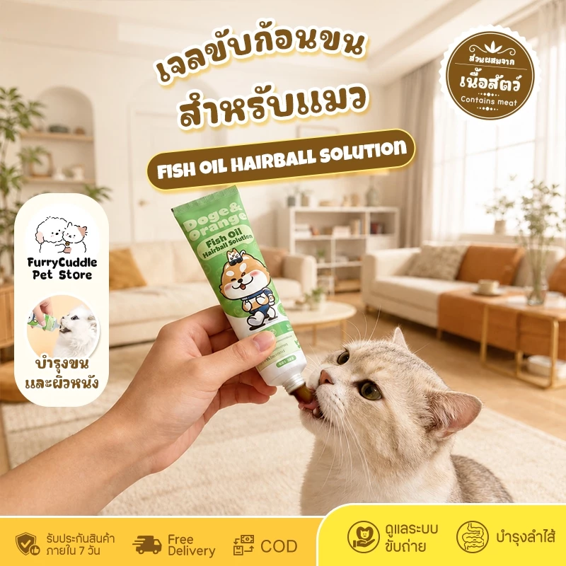 FurryCuddle เจลขับก้อนขนแมว เจลน้ำมันปลาขับขนสำหรับแมว ปริมาณ120g ลดอาการอาเจียน บำรุงผิวและขน ดูแลระบบขับถ่าย COD PF11