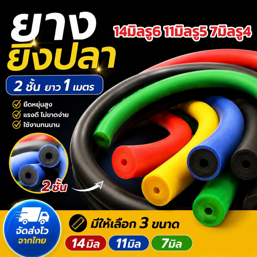ยางยิงปลา 2ชั้น ยางยิง 1เมตร มี 3 ขนาด 2ชั้น 4มิล 11มิล 7มิล