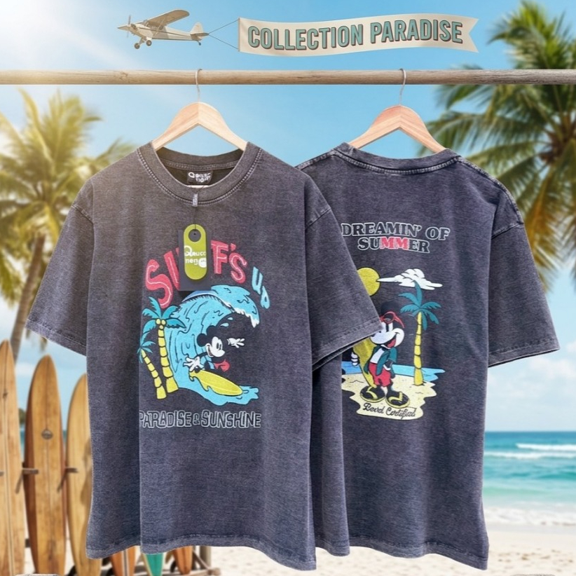 เสื้อยืดผ้าฟอก Premium ป้าย Qollection สกรีนลาย หน้า ลาย Mickey Mouse อก 46-48 นิ้ว