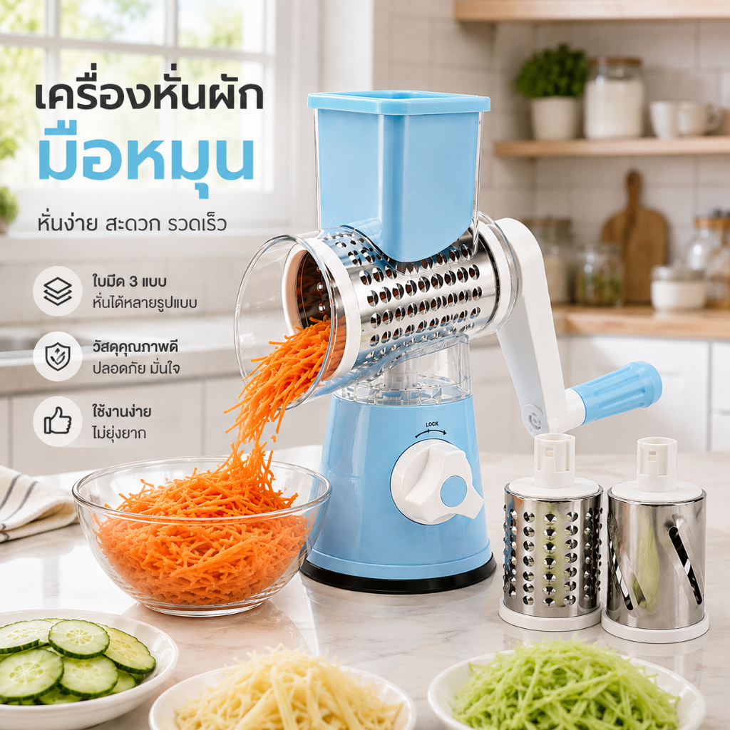 เครื่องสไลด์ผัก เครื่องตัดผัก เครื่องขูด ที่สไลด์ผัก พร้อมหัวเปลี่ยนได้หลายแบบ เครื่องครัว สไลด์ผักเร็ว ทำความสะอาดง่าย