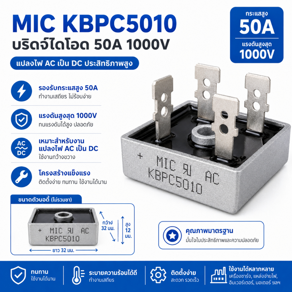 KBPC5010 บริดจ์ไดโอด 50A 1000V Bridge Rectifier กันไฟย้อน ไดโอดเรกติไฟร์ 50แอมป์