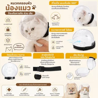 ฝาครอบหัวสัตว์เลี้ยง ที่ครอบปากน้องแมว ป้องกันการกัด ระบายอากาศได้เต็มที่ หมวกอวกาศแมว