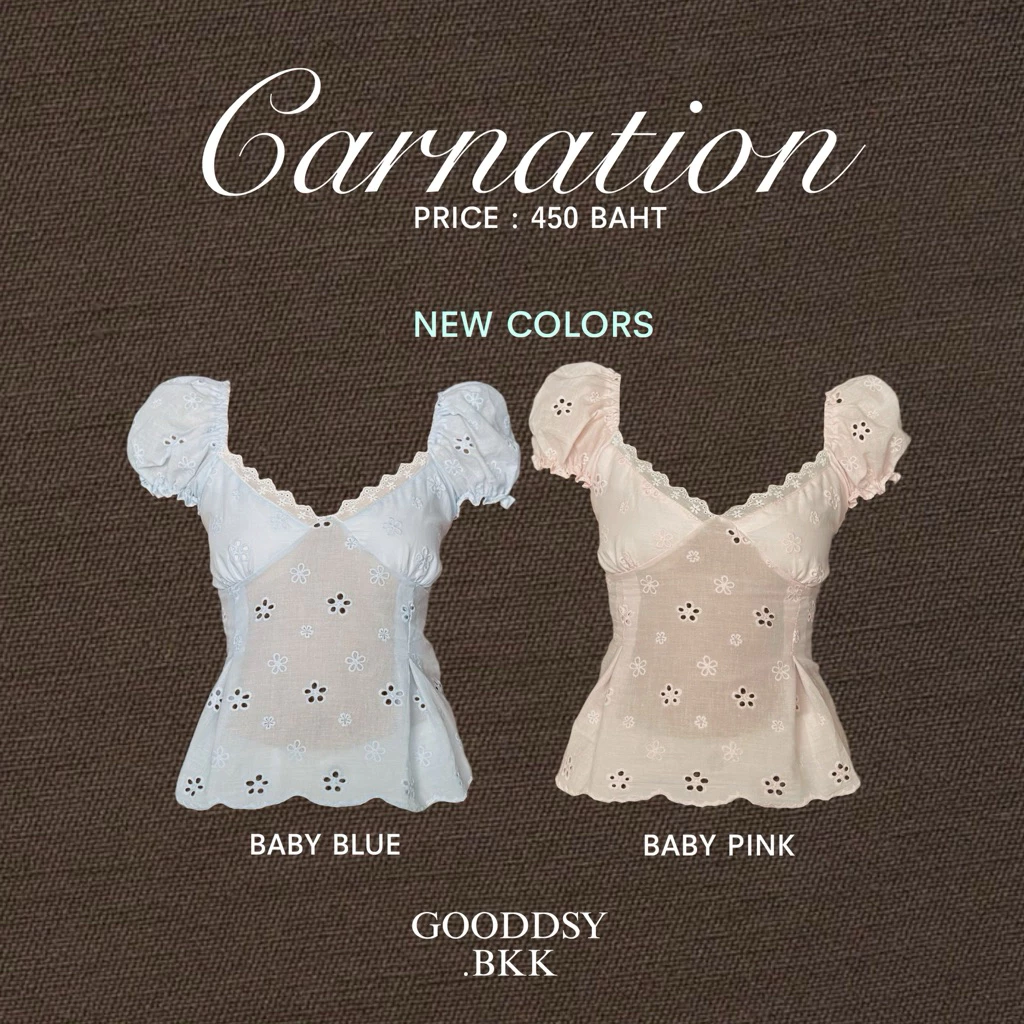 Gooddsy.bkk | ( พร้อมส่งนะคะ ) Carnation เสื้อรัดรูปแขนตุ๊กตาผ้าปักลายดอกไม้ เสื้อแขนตุ๊กตาน่ารักๆ เสื้อแขนตุ๊กตาคอหัวใจ