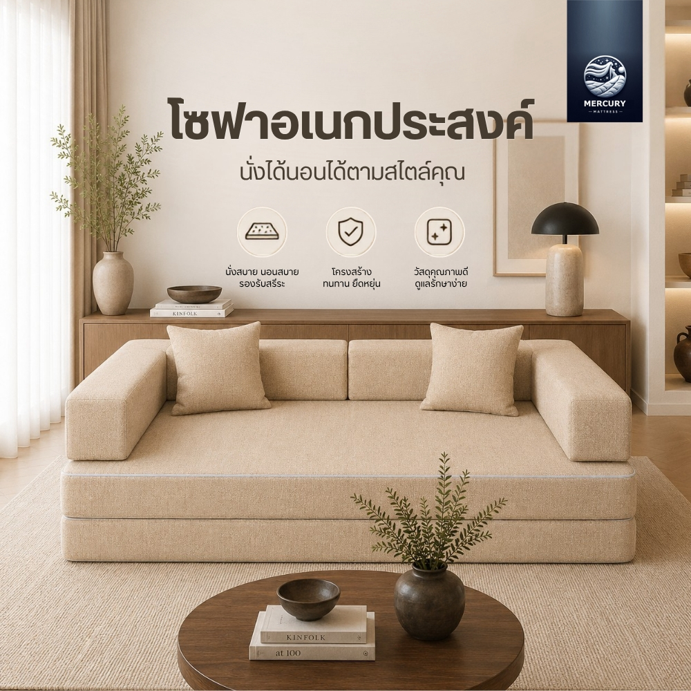 Mercury Mattress โซฟาปรับนอน รุ่นLUMA Sofa Bed 2in1 โซฟาอัดสุญญากาศ มินิมอล นุ่มสบาย ประหยัดพื้นที่ นั่งและนอนในตัวเดียว