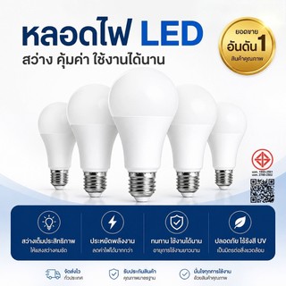 (10หลอด) หลอดไฟ LED E27 5W 9W 12W 15W 18W 24W แสงขาว แสงวอร์ม ประหยัดพลังงาน มอก.1955-2551