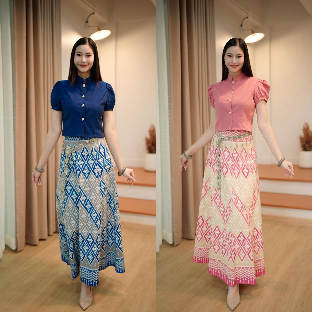 เซ็ทลายดอกพิกุลเสื้อแขนตุ๊กตาและกระโปรงทรง8ชิ้นผ้าฝ้ายพิมพ์ลายมี2แบบ