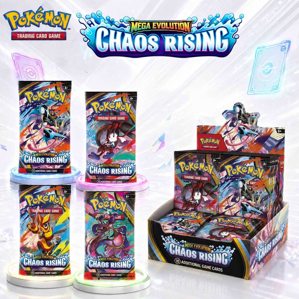การ์ดโปเกมอนชุด Mega Evolution Chaos Rising ซองบูสเตอร์สุ่ม ลุ้นการ์ดเมก้าและโฮโลแกรมหายาก ของสะสมสำหรับนักสะสม